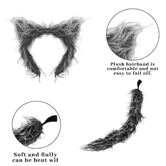Набор волчьих ушей и хвостов, реалистичный дизайн, плюшевая повязка на голову, перчатки, набор хвостов, аксессуары для ролевых игр на Хэллоуин