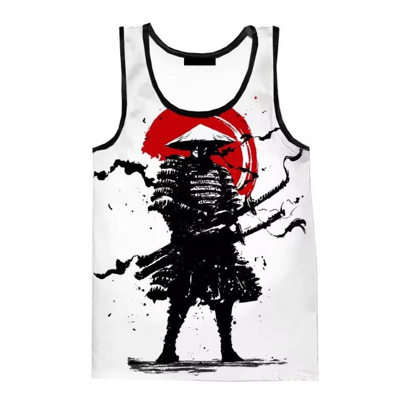 Летние японские самурайские майки-борцовки с 3D-принтом, мужская повседневная модная уличная одежда, жилет, майка-борцовка без рукавов оверсайз, одежда для тренажерного зала для мужчин