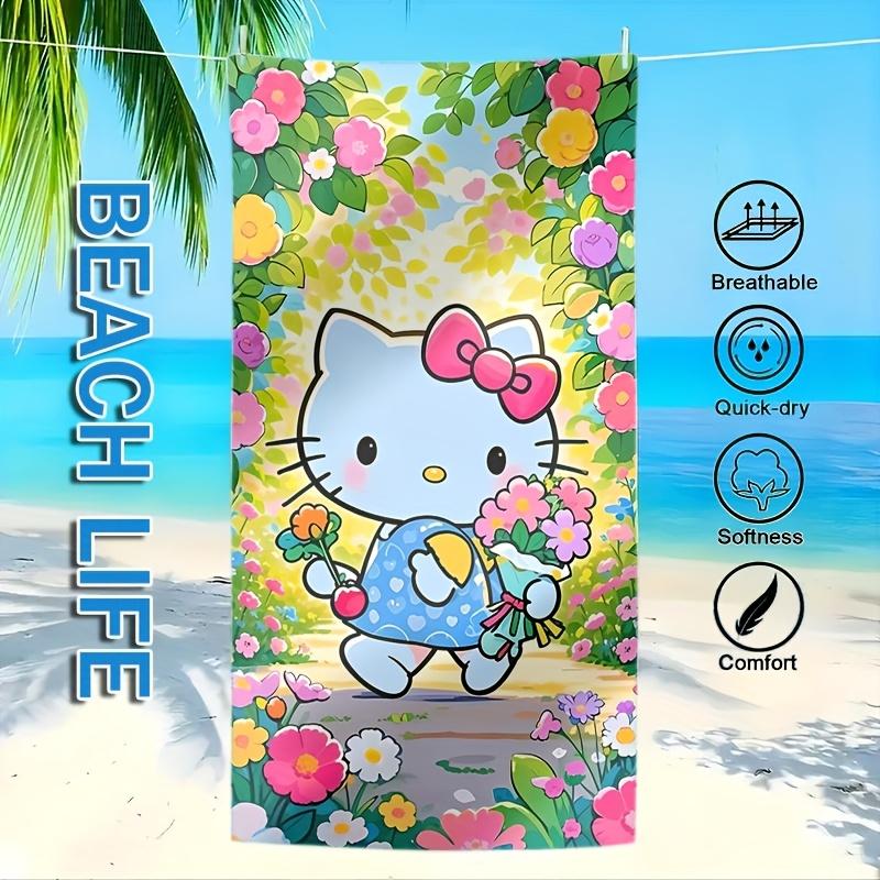 1 шт. Sanrio Hello Kitty Пляжное Банное Полотенце Быстросохнущее с Милым Цветочным Дизайном Hello Kitty Пастельные Цвета для Бассейна Путешествий Пасхальные Подарки
