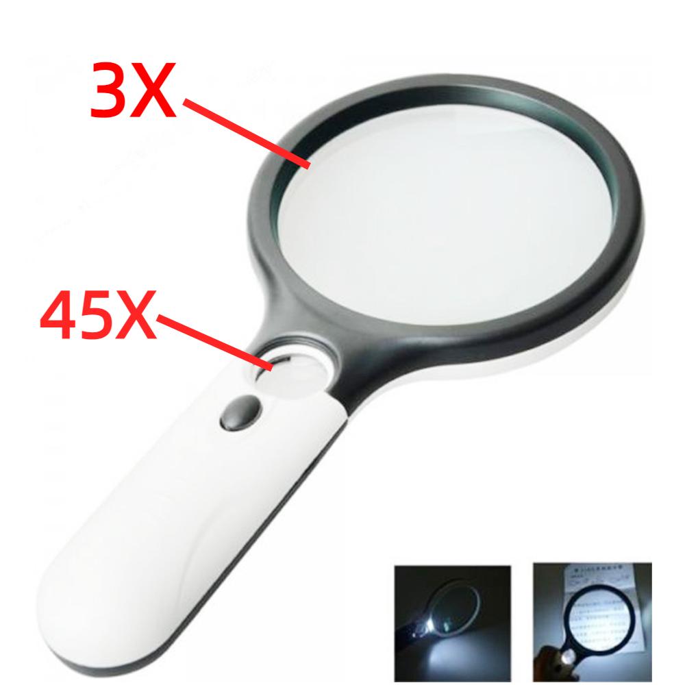 30X Magnifier Handheld LED Glasses with Illumination Microscope Magnifying Glass Lens Reading Jewelry Glass Repair Tool