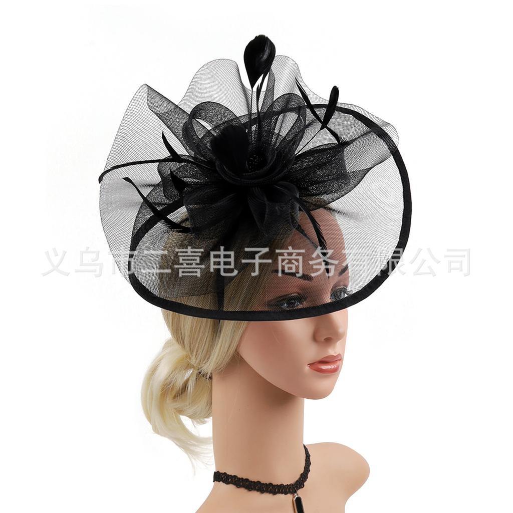 European and American new bridal headgear mesh feather headband party ball top hat jockey club retro hair accessories