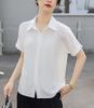 Рубашка Блузка Короткий рукав Летняя Рубашка с воротником Шифон Белый Офисная Повседневная Топы Непрозрачный Офис Бизнес Поездки на работу Повседневный Высоко дышащий [Xiaoyu]