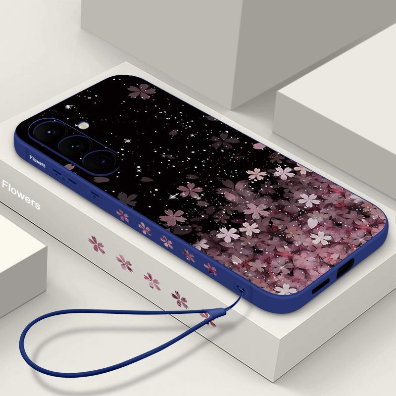 Чехол с узором вишневого цвета для Samsung Galaxy S25 S24 S22 Ultra Plus S23 S21 S20 Fe A55 A54 A52 A35 A15 5g Lanyard Tpu Soft Slim Case Cover