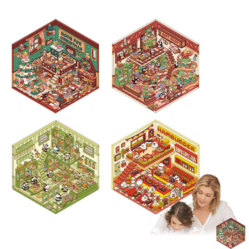 Рождественская тематика Diy 3D наклейка мультфильм карманный домик сцена укладка и склеивание фестиваль подарок на день рождения для детей студент