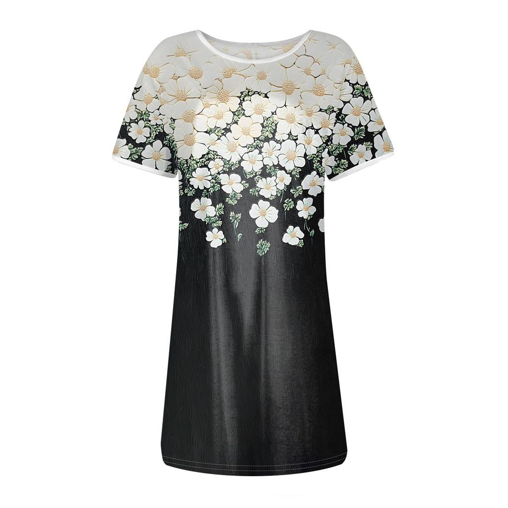 Модное женское свободное красивое цветочное платье с принтом O-образным вырезом и коротким рукавом с принтом листьев, свободное уличное платье А-силуэта