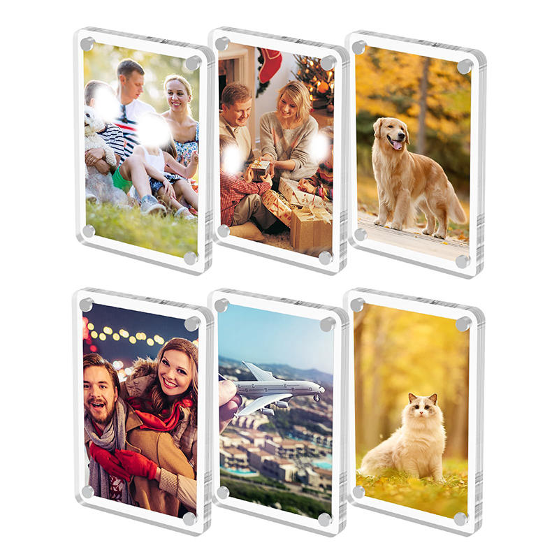 1/6Pcs Transparent Acrylic Photo Frames Universal Double Sided Magnetic Picture Frame Wall Mount for Home Decor Living Room Display Hold Family Photos