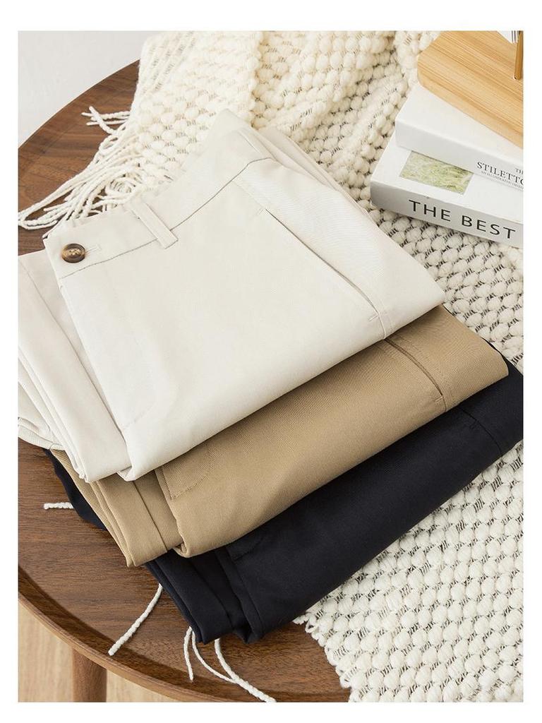 Женские брюки из лиоцелла и хлопка темно-синего цвета на осень 2025 года - с высокой посадкой, облегающие, повседневного прямого кроя