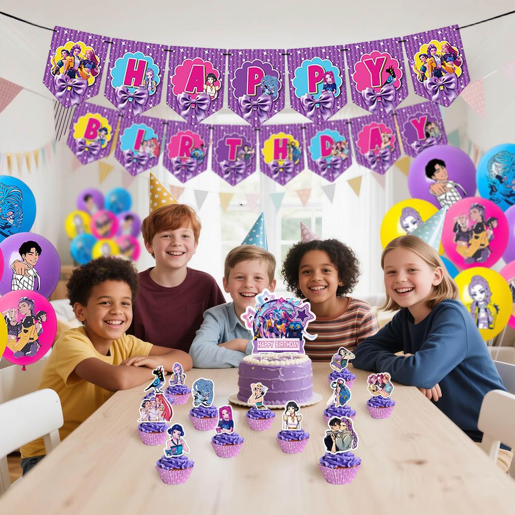 Birthday Theme Party Decoration Banner Pull Flag Cake Flag Balloon- Set