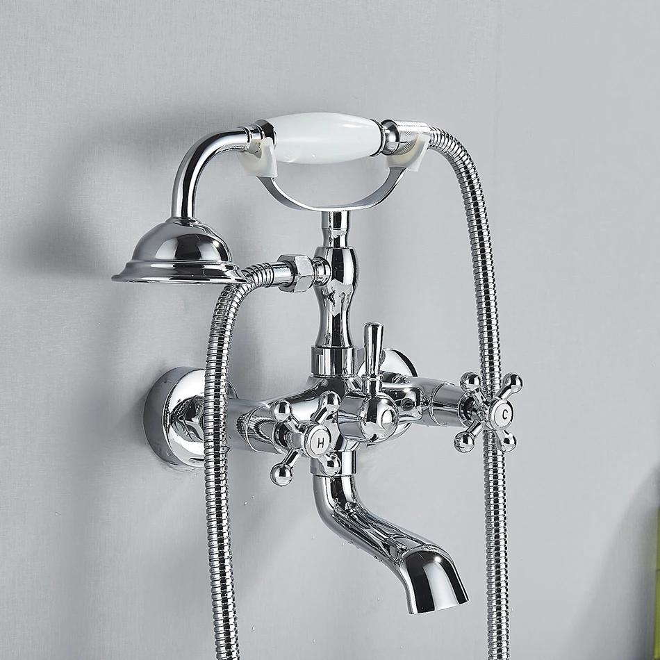 Luxury Golden Black Bathtub Faucet Mixer Tap Telephone Style With Sprayer Hand Shower Rotate Spout Tub Hot Cold Water Mixer Sets