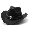 Wind Western Cowboy Hat Horn Woolen Jazz Top Hat Men And Women'S Ethnic Style Felt Hat Big Eaves Hat