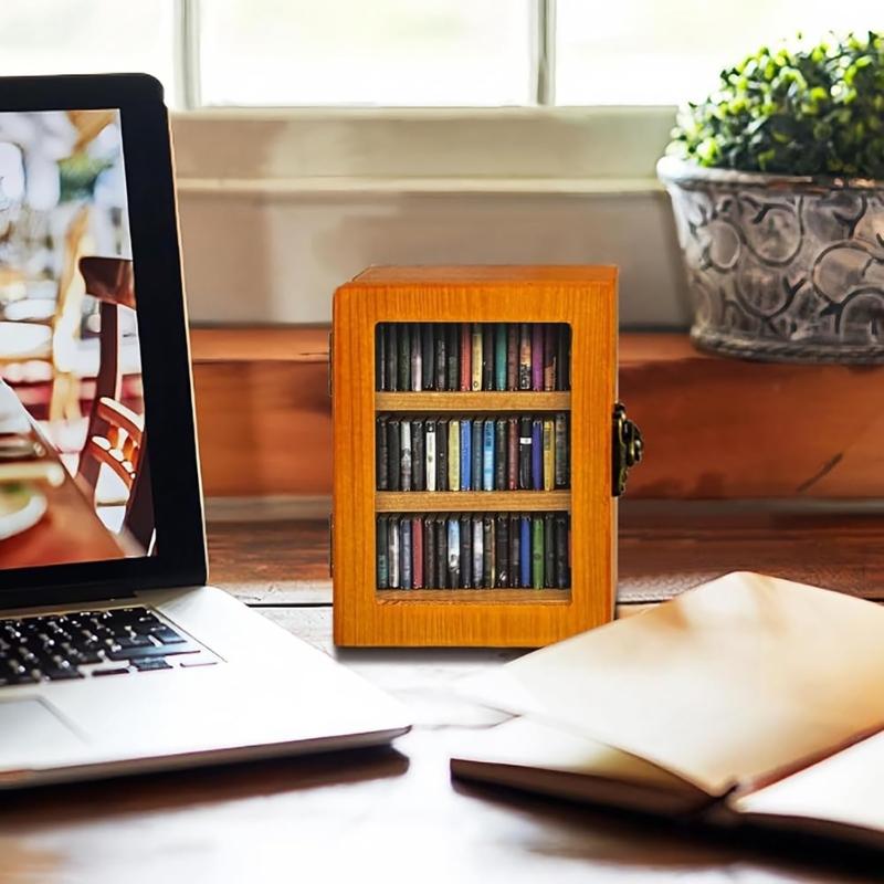 Миниатюрная книжная полка с 60 книгами Деревянная настольная книжная полка Декорация Для офисных работников Снятие стресса Учитель Писатель Облегчение