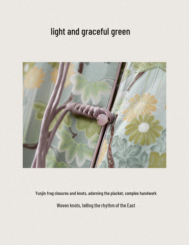 Место! Жакет из жаккардового шелка тутового шелкопряда плотностью 32 момми с застежкой на пуговицу-лягушку - стиль костюма тан