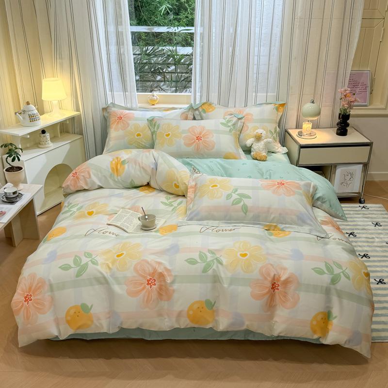 Комплект из четырех предметов, пододеяльник из чистого хлопка, простыня из хлопка, комплект из трех предметов для односпальной кровати в общежитии