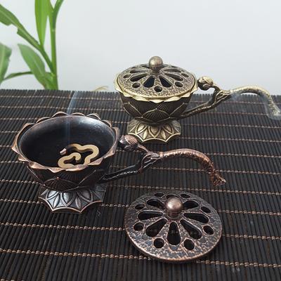 Ретро-курильница для благовоний Lotus, металлическая курильница с ручкой, держатель для благовоний, курильница из сандалового дерева, офис, йога, домашний декор, подарки