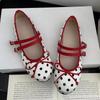 Fashion Retro Red Polka Dot Mary Jane Shoes Women Fashion Narrow Band Buckle Bowknot Flat Sandals Women Comfortable Elegant Casual Shoes