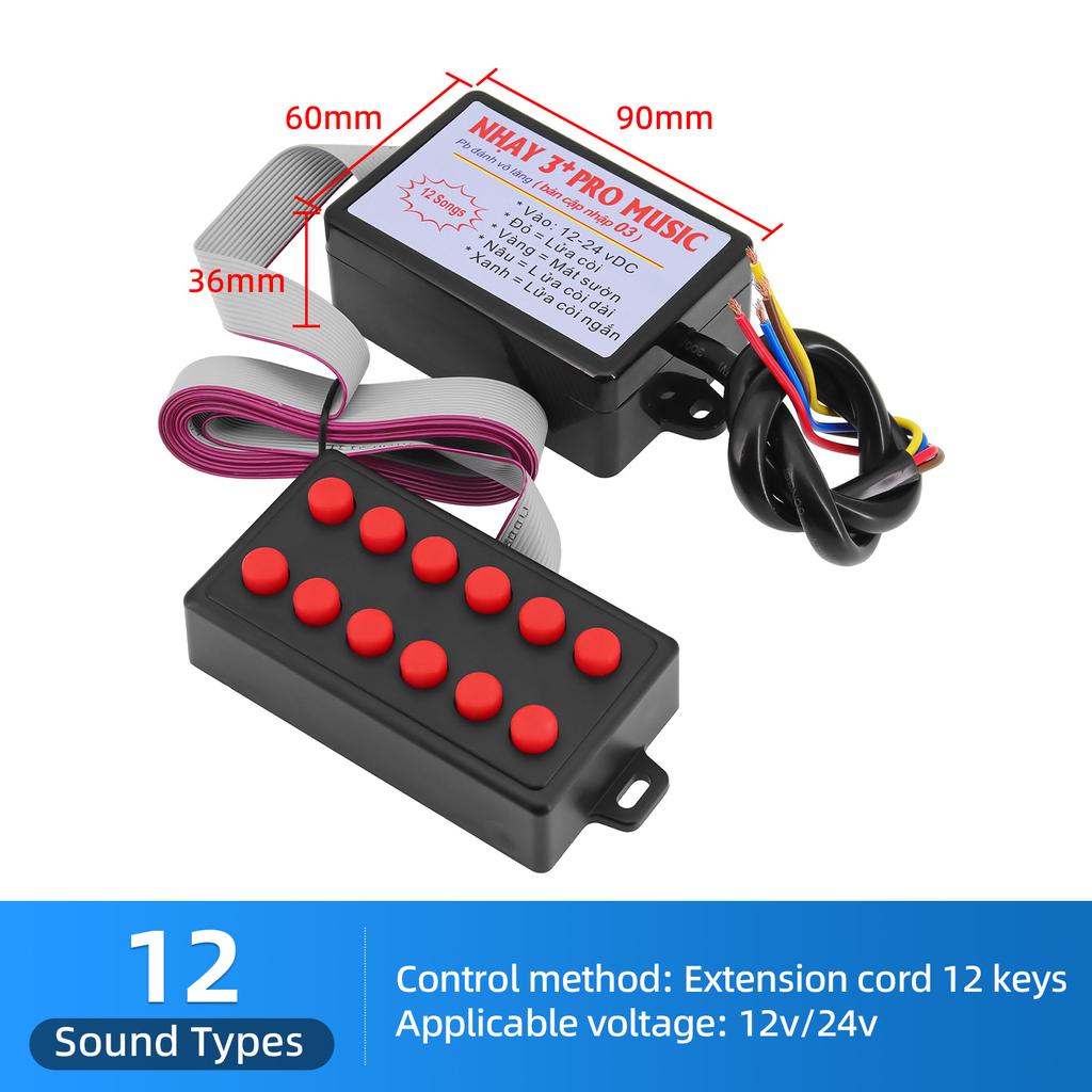 Universal Car Electronic Horn Controller 8 Sounds - 16 Sounds Musical 12V Controller Regulator for Car Boat Truck Marine Horn