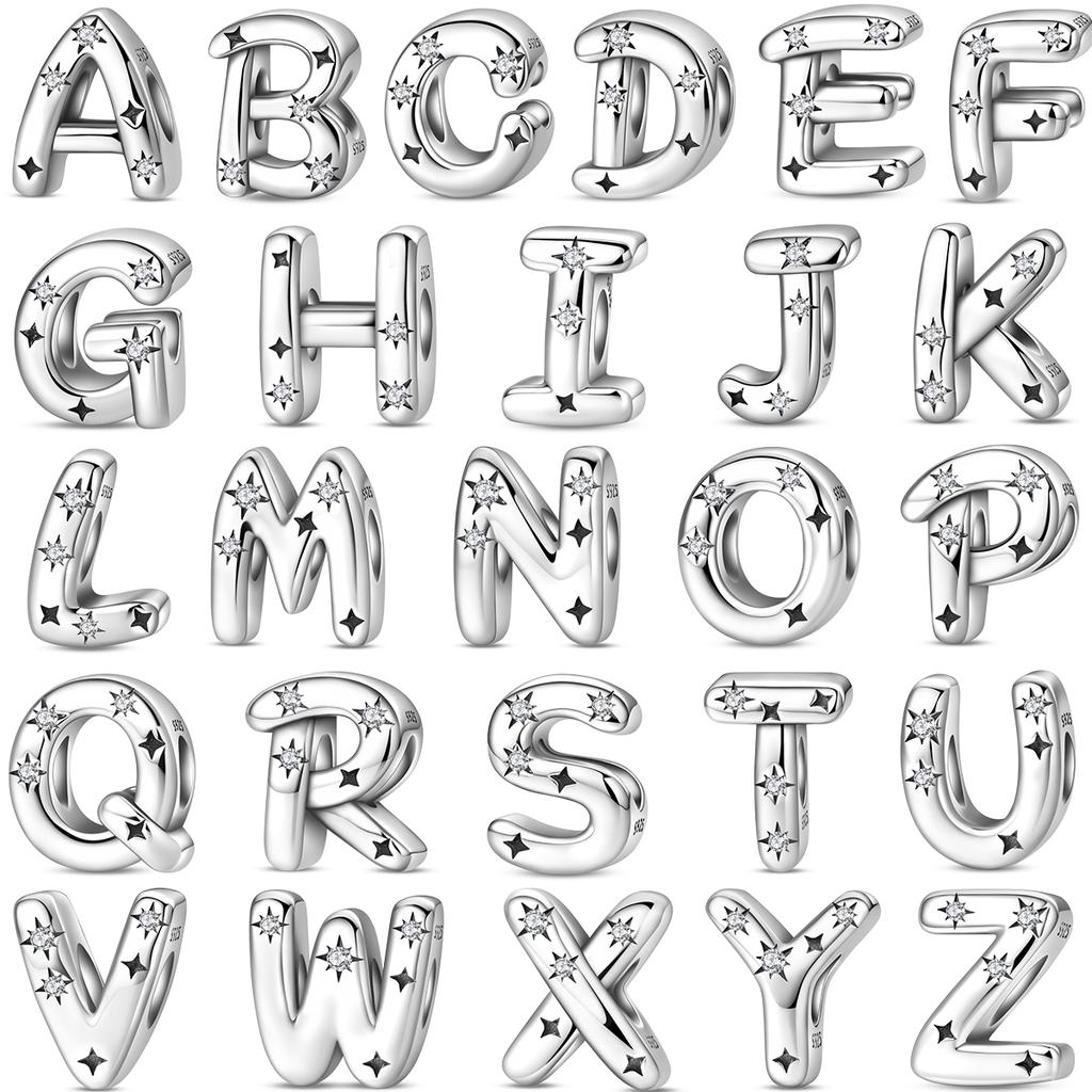 S925 Silver 26 Letter A-Z Alphabet Charm Beads Fit Bangle Bracelet Necklace Pendant Jewelry Accessories Making