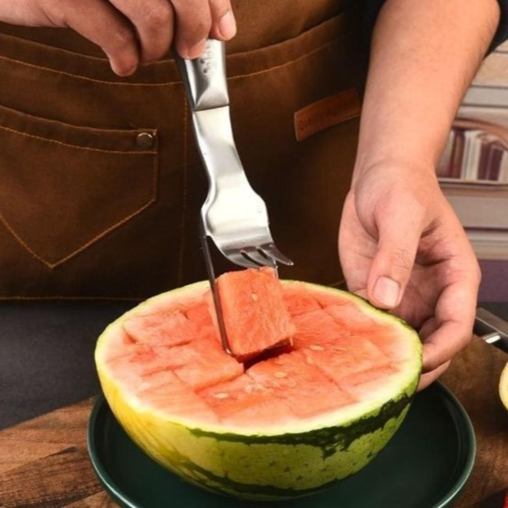 Rust-proof Watermelon Fork Cutter Stainless Steel Fruit Digging Tool Watermelon Cube Cutter  Summer