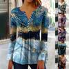 Women's Printed Bell Sleeves Button Collar Button Printed  Long Sleeves Holiday Basics Tunic Slim Tops Printed Ethnic Tops Summer T-Shirts