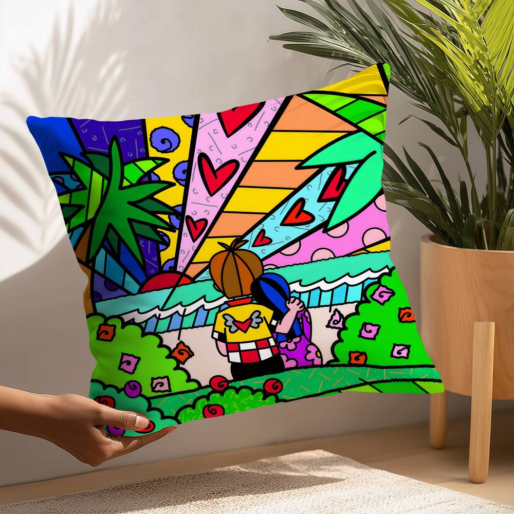 B-Britto Art Design Pillow Case Plush Fabric Soft  Pillowcase Double Sided Print Cushion Cover Household Gifts