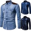 Fashion Mens Denim Jean Shirts Cowboy Style Shirt Man Causal Long Sleeve Cotton Slim Fit Solid Shirts