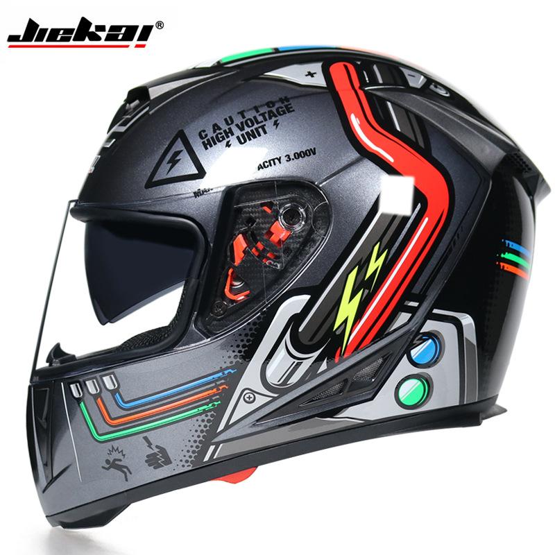 JIEKAI Electric Car Helmet Men's And Women's Full Helmet Double Lens Anti Fog Motorcycle Personality Cool Safety Helmet