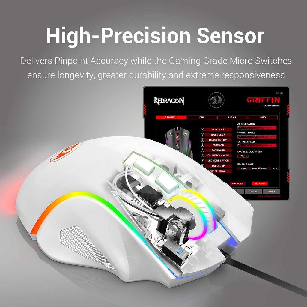 Проводная игровая мышь Redragon M602 RGB с подсветкой RGB Spectrum, эргономичная мышь Griffin, программируемая с 8 режимами подсветки до 7200 точек на дюйм для ПК с ОС Windows