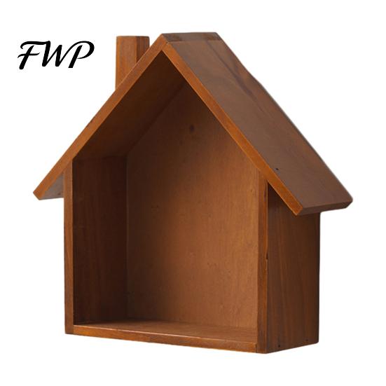 Bedroom Wall Decor Wood House Display Shelf, Mounted Decorative Floating Small Shelf Toys Dolls Organizer for Entryway, Living Room, Nursery