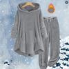 Fuzzy Pajamas Set for Women Winter Warm Plush Sleepwear Plus Size Hoodie Tops and Drawstring Pants Loose Fuzzy Pajama Suits