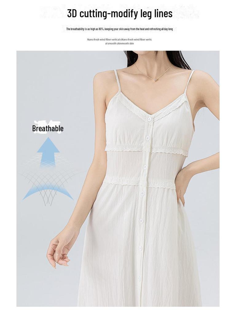 Женское белое летнее платье на подтяжках во французском стиле, новый стиль 2025 года, средней длины, универсальное, простое и элегантное.