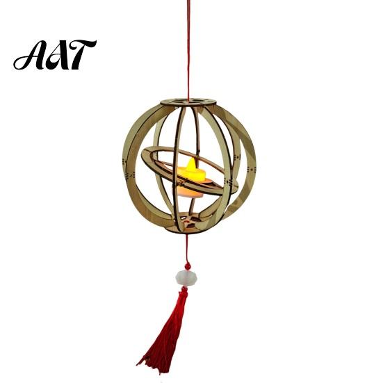 Lantern with Rabbit DIY Kit for Mid-Autumn Festival, Hollow Wooden Rotating Ring Hand Painted Lanterns Rabbit, Handmade LED Candle Toy Tassels