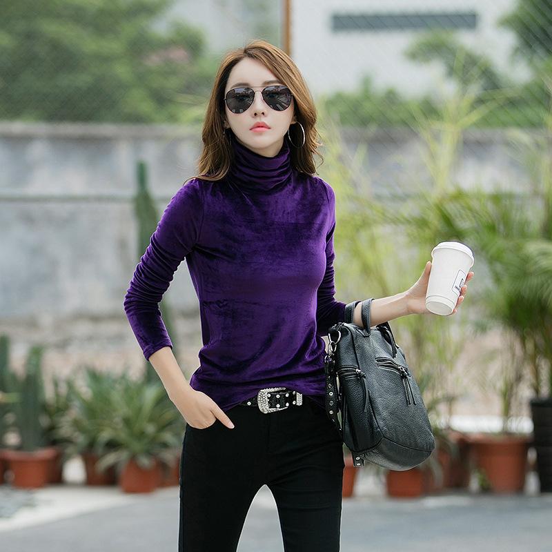 Зимняя женская 4XL теплая базовая кофта из золотистого бархата, водолазка с высоким воротом, двухсторонняя, с длинными рукавами, внутренняя часть из бархата, топ для женщин