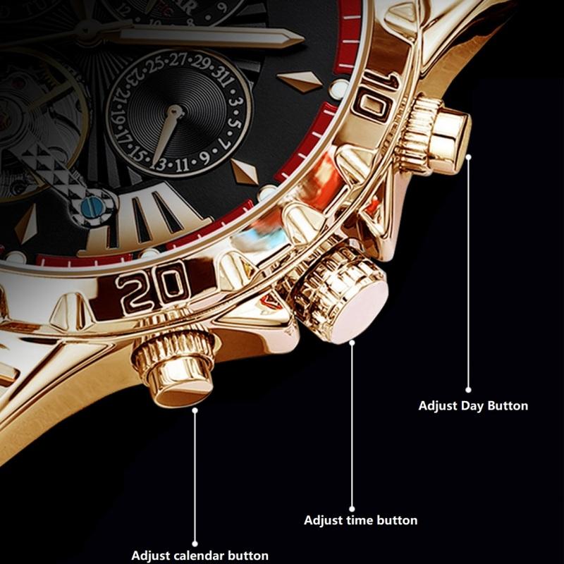 New Design Style Imported Self-winding Mechanical Watch Men's Charm and Dominance with Sun and Moon Phase Skeleton Flywheel Leather Watches