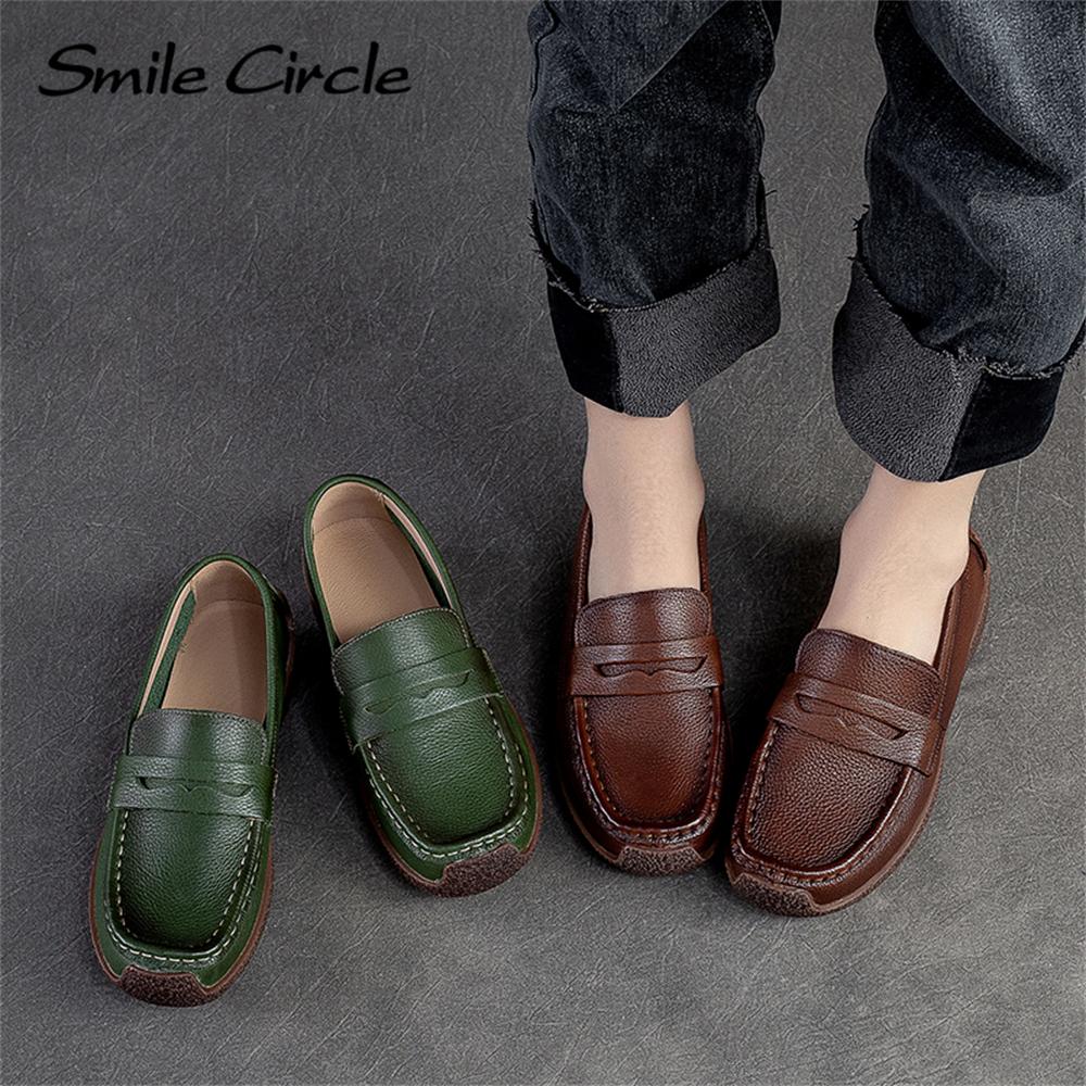 Женские лоферы из натуральной кожи, модная повседневная обувь в стиле ретро, ​​низкие женские туфли без шнуровки на плоской подошве