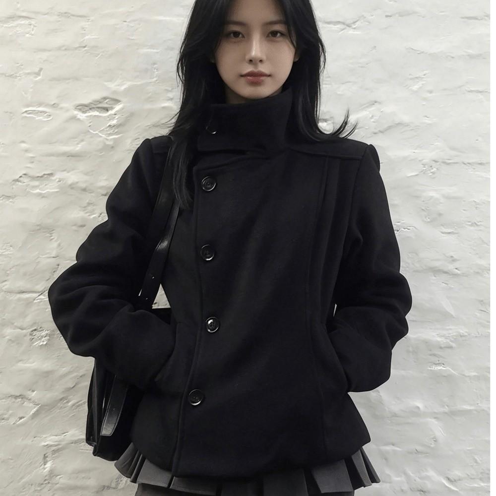 Solid Color Turtleneck Coat Stand Collar Cardigan Coat Hip-Hop Thick Coat Street Style
