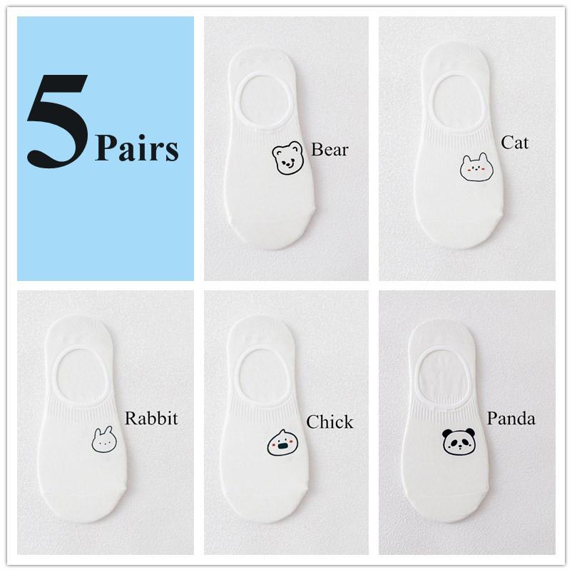 5 пар/лот короткие носки для женщин летние белые носки с изображением кролика, коровы, панды, коалы, животных, милые, забавные, счастливые, носки без присмотра