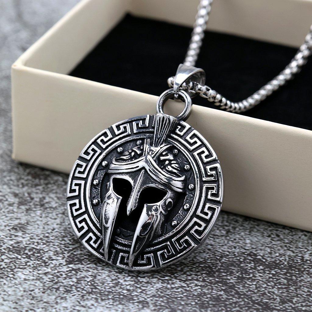 Antique Spartan Warrior Mask Stainless Steel Mens Pendant Necklace Single Sided Design
