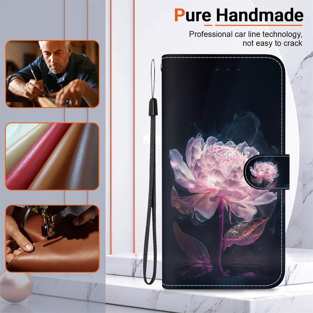 Purple Crystal Flower Painted Pattern Flip Wallet PU Leather Case with For iPhone Samsung Umidigi Infinix  TECNO...Suitable for Over 900 Phone Models