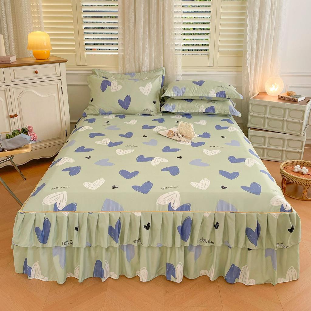 Двухслойная кружевная юбка-кровать, комплект из трех предметов, утолщенное противоскользящее покрывало, юбка-кровать, цельное покрывало, юбка-кровать, комплект из трех предметов