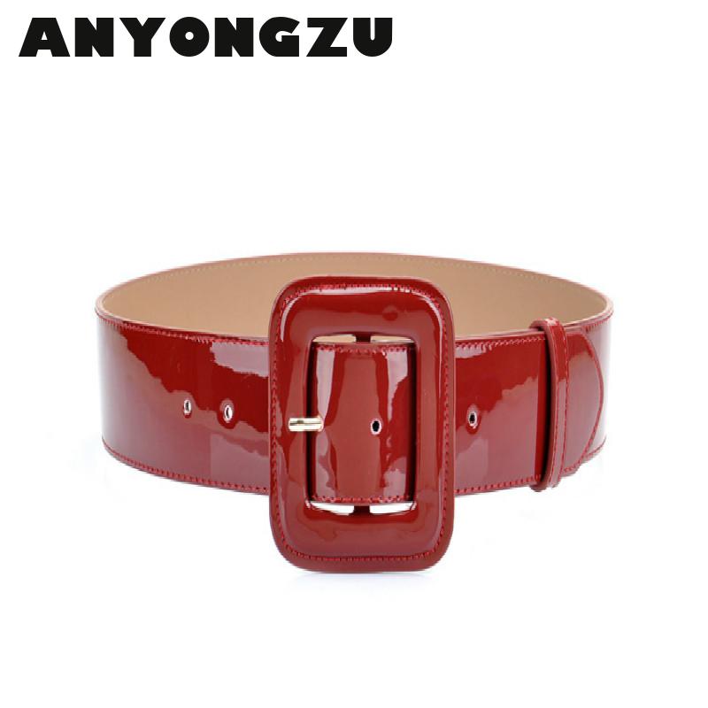 ANYONGZU Designers Brand Women Wide Genuine Cowhide Belt Bright Red Black High Quality Woman Waist Belts Dresses 100CM*4.7CM