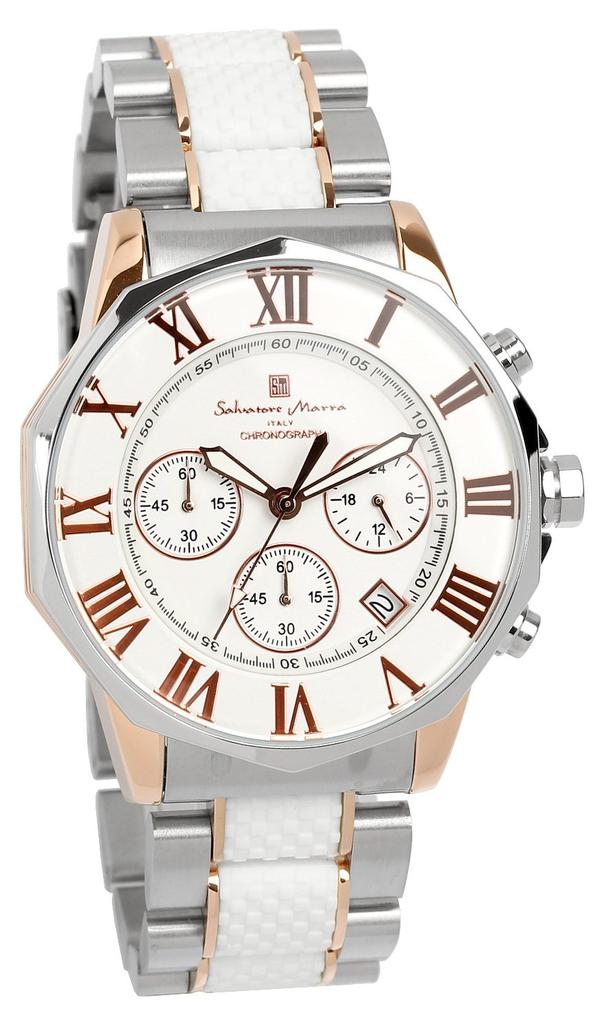 Часы-хронограф, водонепроницаемость до 10 АТМ, деловые, формальные, итальянская марка, ограниченная модель SM15104 x Pink [Salvatore Mara] мужские (Белое золото) [Элемент]