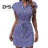 Женское летнее мини-платье с v-образным вырезом, без рукавов, на талии, с узкими завязками, короткое платье с принтом в вертикальную полоску, офисное платье для отпуска