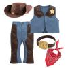 Little Boys Western Cowboy Vest, Pants, Hat, Red Bandana And Belt 5pcs Cosplay Outfit Dress Up Parties Stage Performance Clothing Set