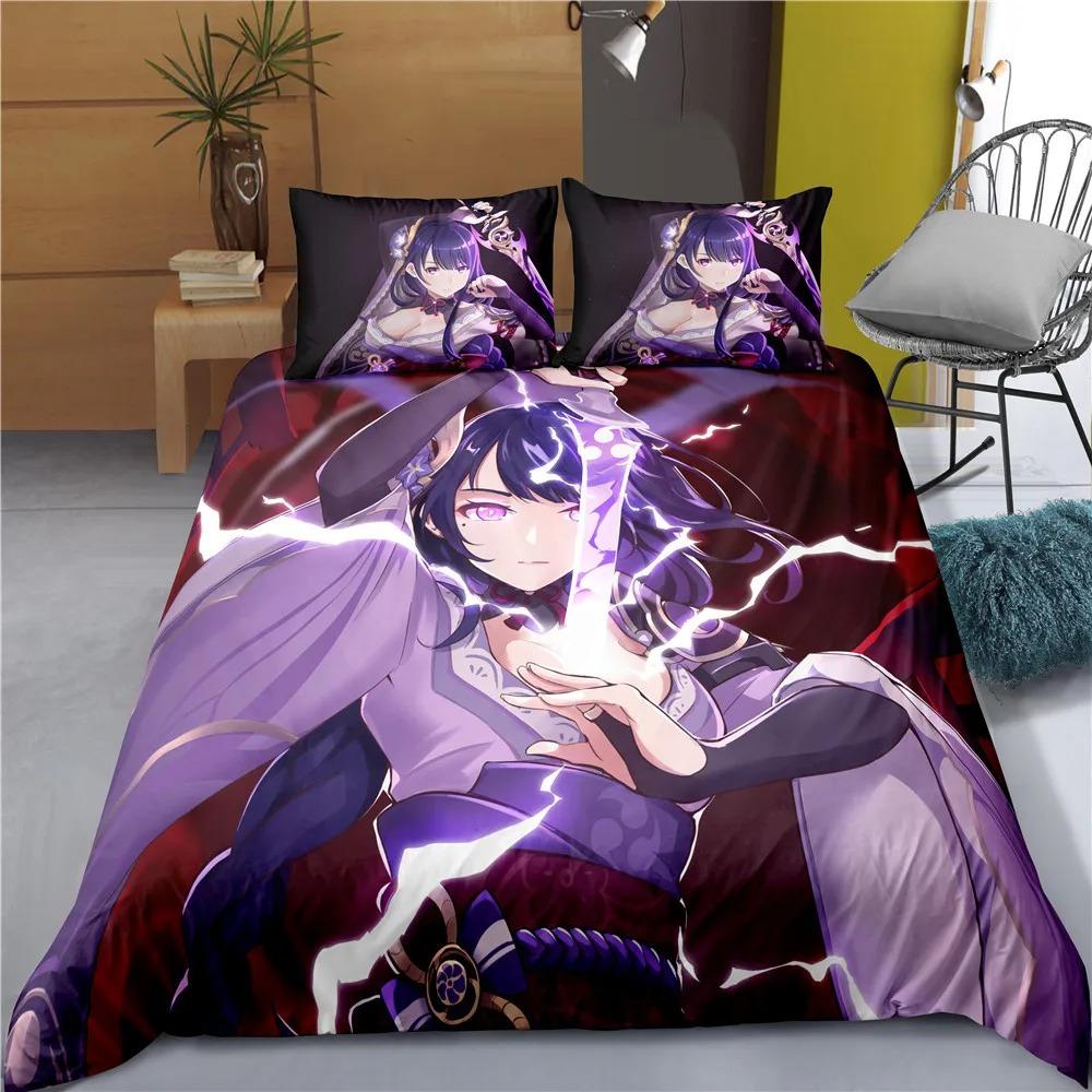 Comforter Indecor Genshin Impact Keqing Bedding Set Single Twin Full Size For Kids Adults Bedroom Decor