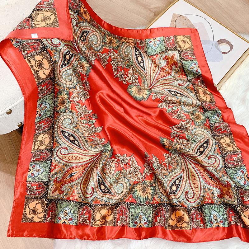Bohemia Luxury 90cm Square Silk Hijab Scarf Women Neckerchief Female Headband Hair Bands Print Scarves Foulard Wrap Bandana