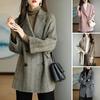 Женское зимнее шерстяное пальто в деловом стиле с отложным воротником, двубортное пальто средней длины, куртка для поездок на работу, однотонная плотная верхняя одежда