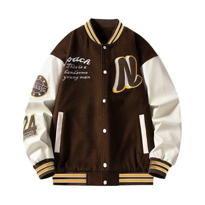 Men's Trendy High Street American Baseball Jacket - Spring/Autumn, Handsome & Casual for Teens