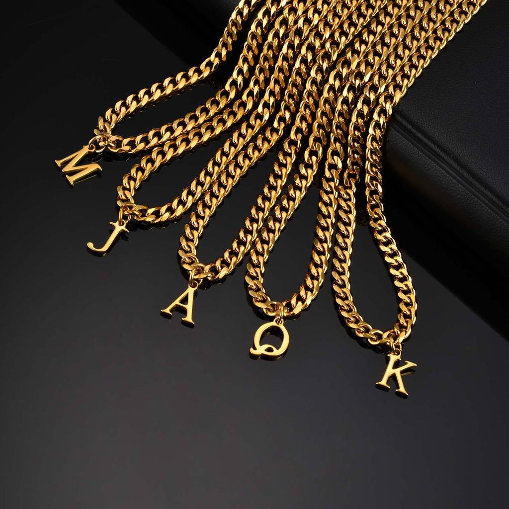 Золотое мужское ожерелье из нержавеющей стали с шестиугольным алфавитом - Quanxi Water Jewelry NC-1855