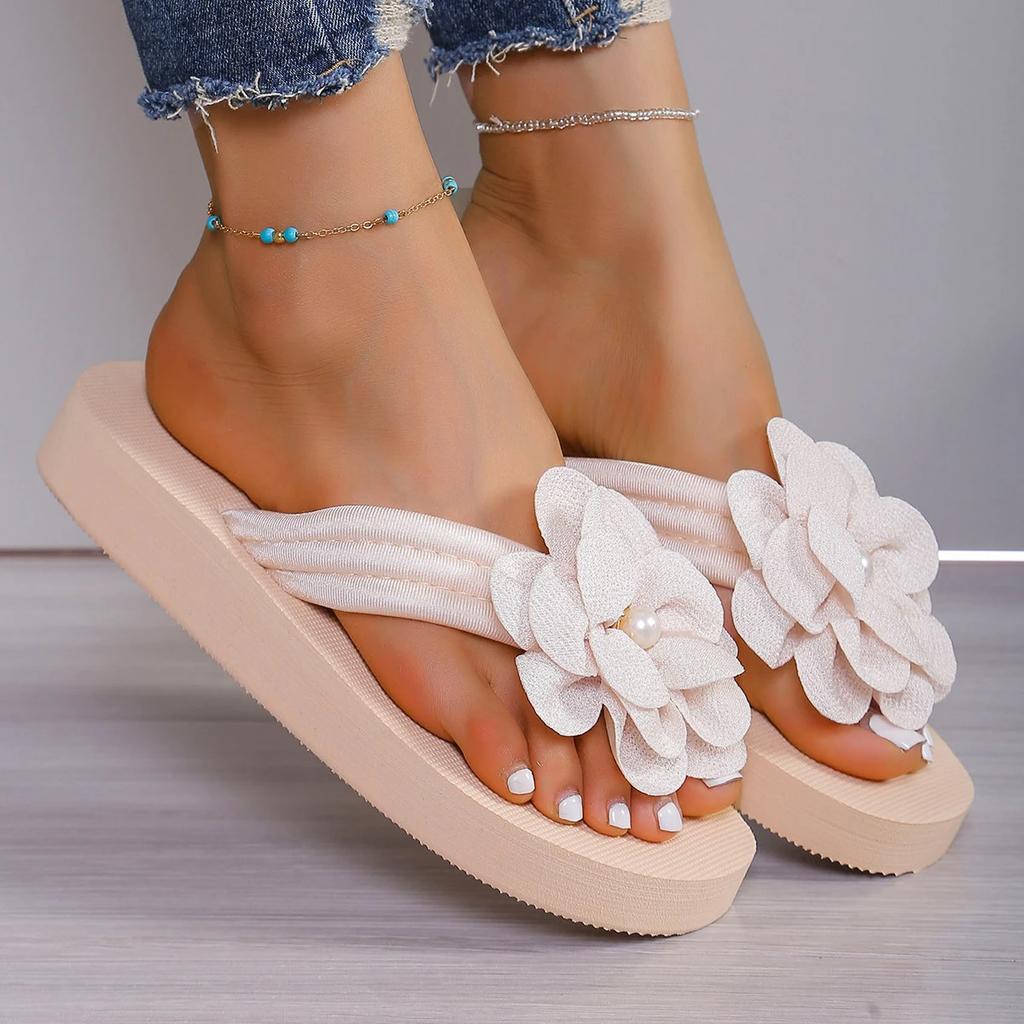 Модные летние новые уличные пляжные туфли с открытым носком, с цветочным узором, нескользящие женские тапочки на толстой подошве, легкие, удобные