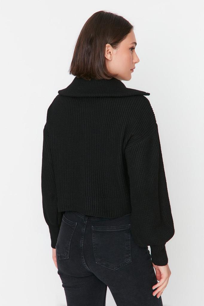 Женский элегантный кардиган, черный укороченный трикотажный кардиган на молнии